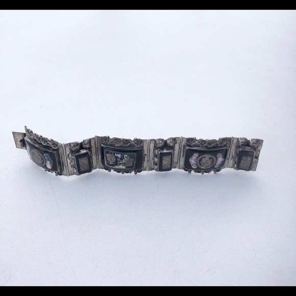 Vintage Mexico Sterling Inlay Panel Bracelet - Picture 9 of 11